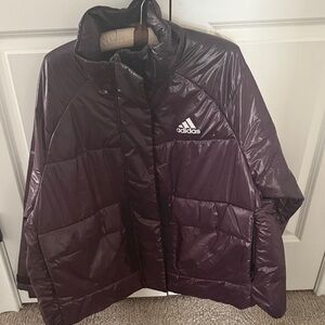 Adidas Deep Purple Quilted Puffer Jacket with adjustable cuffs and drawstring